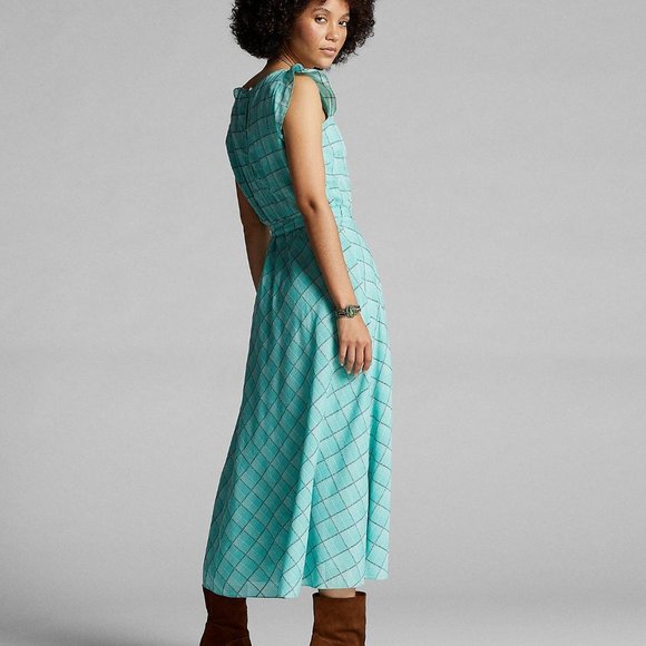 RRL Double Blue Checked Cotton Dobby Dress 8-10 - Picture 2 of 9